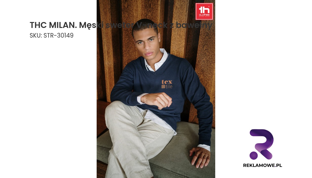 THC MILAN. Męski sweter V-neck z bawełny i poliamidu Męski sweter V-neck z bawełny THC MILAN