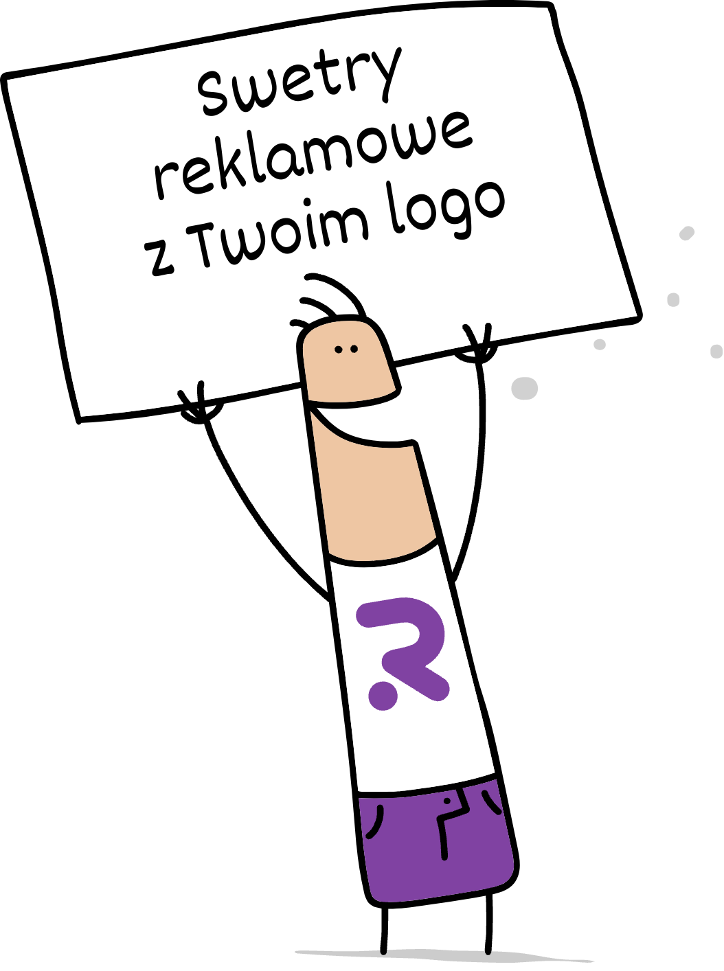 Buddy trzymający napis swetry reklamowe z Twoim logo