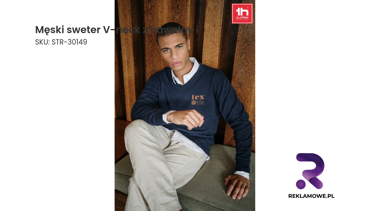 Męski sweter V-neck z bawełny i poliamidu THC Milan Męski sweter V-neck z bawełny i – wygodny sweter męski z dekoltem w serek