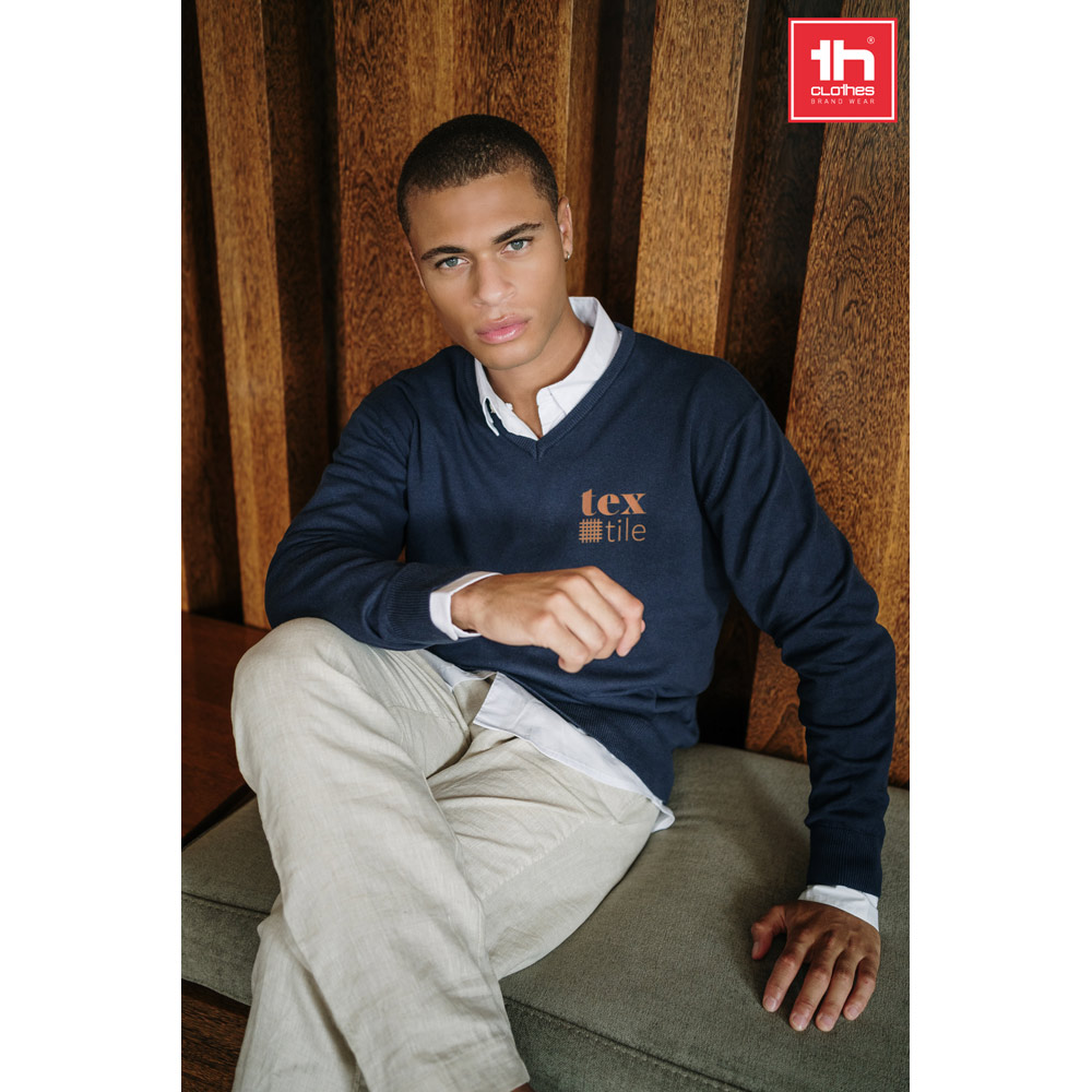 THC MILAN. Męski sweter V-neck z bawełny i poliamidu 30149_set